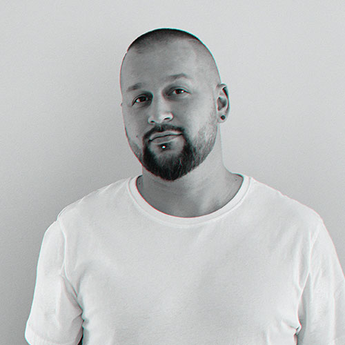 Man avatar A man with a beard and mustache wearing white shirt.